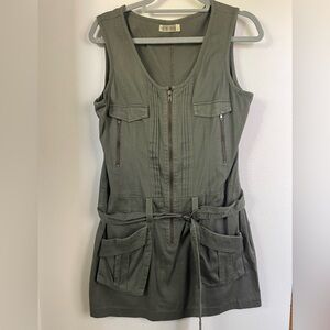 TCEC Dark Olive Utility Dress with Front Zip and Belt Detail